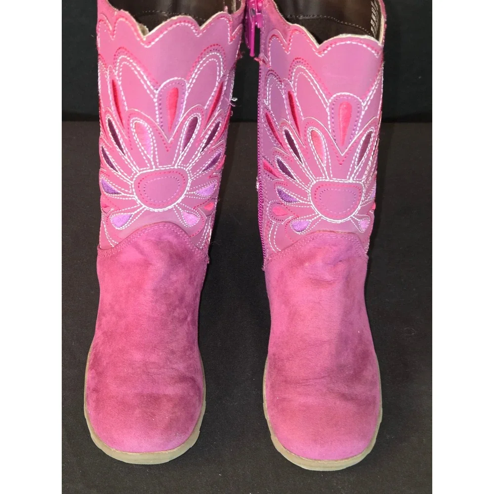 Stride Rite Bianca Girls Boots Size 9.5M Pink Suede Floral Zip Up Cute Shoes‎